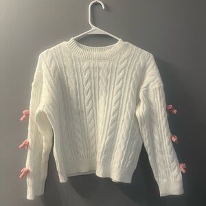 SHEIN White Cable Knit Sweater with Pink Accents